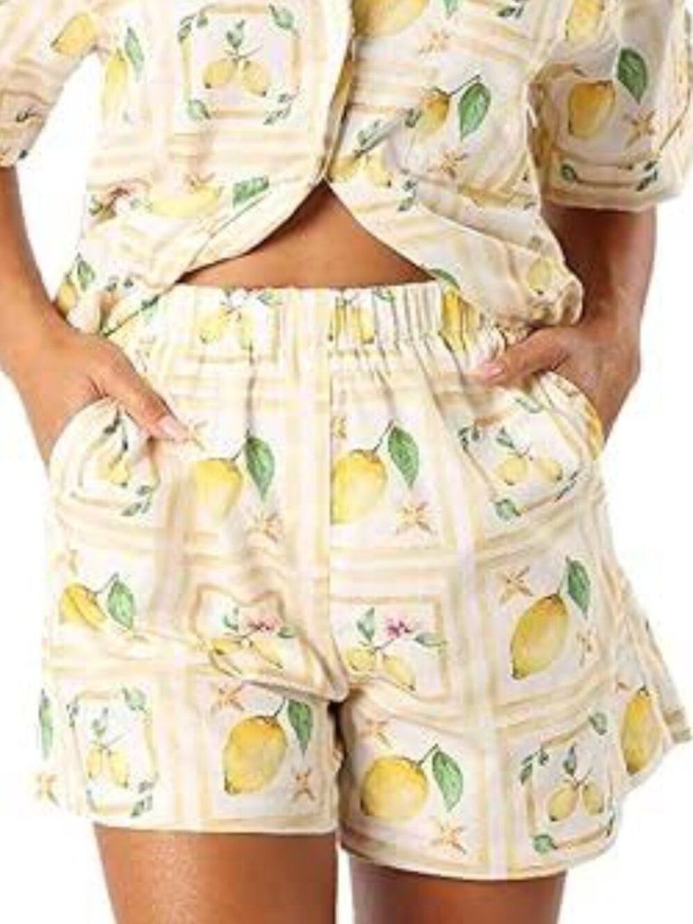 Petal + Pup Yellow Lemon Print Cotton Elastic Waist Shorts Size Medium